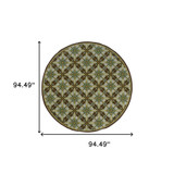 8' Brown Round Floral Stain Resistant Indoor Outdoor Area Rug