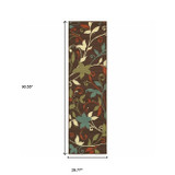 26.77 X 90.55 Brown Floral Stain Resistant Indoor Outdoor Runner Rug