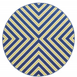 8' Round Navy Round Geometric Stain Resistant Indoor Outdoor Area Rug