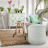 20" Blue Polyester Round Geometric Indoor Outdoor Pouf Ottoman