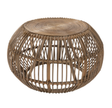 32" Natural Rattan Round Distressed Coffee Table