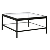 32" Black Glass And Steel Square Coffee Table With Shelf