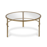Set of Two 36" Gold Glass And Steel Round Nested Coffee Tables Set of Two 36" Gold Glass And Steel Round Nested Coffee Tables