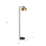 57" Black Arched Floor Lamp With Brass Bell Shade