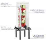 Cal-Mil 1 1/2 gal Beverage Dispenser w/ Infuser Clear Acrylic & Black Metal Base - Chicken Pieces