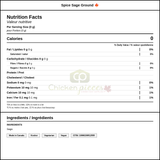Clubhouse Spice Sage Ground 340 GR (0.75 lbs) (12/Case) — Nutrition and Ingredients Label — www.chickenpieces.com