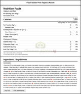 Bob's Red Mill Flour Gluten-Free Tapioca Pouch 454 GR (4/Case) - 4 LBS — Nutrition and Ingredients Label — www.chickenpieces.com