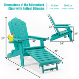 Chicken Pieces TALE Folding Adirondack Chair with Pullout Ottoman with Cup Holder, Oversized, Poly Lumber, for Patio Deck Garden, Backyard Furniture, Easy to Install,GREEN. 
