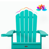 Chicken Pieces TALE Folding Adirondack Chair with Pullout Ottoman with Cup Holder, Oversized, Poly Lumber, for Patio Deck Garden, Backyard Furniture, Easy to Install,GREEN. 