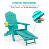 Chicken Pieces TALE Folding Adirondack Chair with Pullout Ottoman with Cup Holder, Oversized, Poly Lumber, for Patio Deck Garden, Backyard Furniture, Easy to Install,GREEN. 