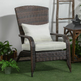 Chicken Pieces Outsunny Patio Wicker Adirondack Chair, Outdoor All-Weather Rattan Fire Pit Chair w/ Soft Cushions, Tall Curved Backrest and Comfortable Armrests for Deck or Garden, Cream White 