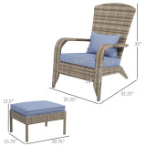 Chicken Pieces Outsunny Patio Wicker Adirondack Chair with Ottoman, Outdoor Fire Pit Chair with Cushions, High-Back, Large Seat & Armrests for Deck, Garden & Backyard, Gray 