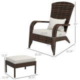 Chicken Pieces Outsunny Patio Wicker Adirondack Chair with Ottoman, Outdoor Fire Pit Chair with Cushions, High-Back, Large Seat & Armrests for Deck, Garden & Backyard, Cream White 