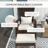 Chicken Pieces Outsunny Patio Wicker Adirondack Chair with Ottoman, Outdoor Fire Pit Chair with Cushions, High-Back, Large Seat & Armrests for Deck, Garden & Backyard, Cream White 