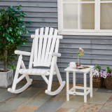 Chicken Pieces Outdoor Wooden Rocking Chair, Rustic Adirondack Rocker with Slatted Seat, High Backrest, Armrests for Patio, Garden, and Porch, Large, White 