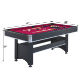 Chicken Pieces 6-ft Pool Table with Table Tennis Top - Black Frame with Red Felt - Dual-Function Game Table 