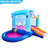 Chicken Pieces Elephant Inflatable Castle Blue Bounce House w/ Slide Ball Pool and 350W Blower 
