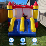 Chicken Pieces YARD Bounce House Dual Castle Slide with Air Blower, Four-Sided Protection Net, Inflatable Bounce House for Outdoor Indoor Party, Made of Nylon and Vinyl Extra Thick Bouncing Floor 