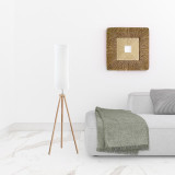 homeroots lighting 58" Natural Wood Look Tripod Floor Lamp With White Shade 