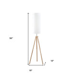 homeroots lighting 58" Natural Wood Look Tripod Floor Lamp With White Shade 