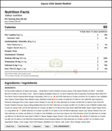 Franks Sauce Chili Sweet Redhot 1.89L/63 ounces (4/Case) — Nutrition and Ingredients Label — www.chickenpieces.com