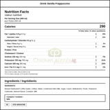 Starbucks Frappuccino Vanilla Coffee Drink 405 mL/13.6 ounces (24/Case) — Nutrition and Ingredients Label — www.chickenpieces.com