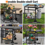 Chicken Pieces Movable Outdoor Grill Cart with Folding Tabletop and Hooks 