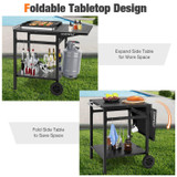 Chicken Pieces Movable Outdoor Grill Cart with Folding Tabletop and Hooks 