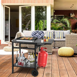 Chicken Pieces Movable Outdoor Grill Cart with Folding Tabletop and Hooks 
