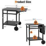 Chicken Pieces Movable Outdoor Grill Cart with Folding Tabletop and Hooks 