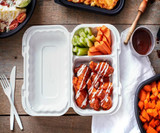 Chicken Pieces Earth Choice Container Plastic Hinged 2 Compartments TFPP 9X6 (270/Case) 