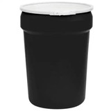 Chicken Pieces Eagle Manufacturing 30 Gallon Black Plastic Barrel Drum with 1/2" x 1 3/4" Bung Holes and Metal Lever-Lock 