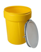 Chicken Pieces Eagle Manufacturing 30 Gallon Yellow Plastic Barrel Drum with Metal Lever-Lock 
