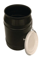 Chicken Pieces Eagle Manufacturing 55 Gallon Black Straight-Sided Plastic Barrel Drum with Metal Lever-Lock 