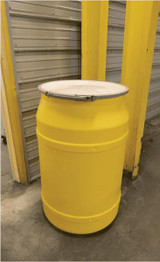 Chicken Pieces Eagle Manufacturing 55 Gallon Yellow Plastic Barrel Drum with Bung Holes and Metal Lever-Lock 