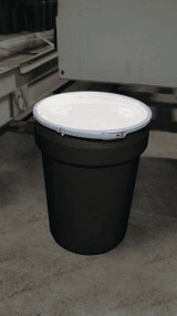 Chicken Pieces Eagle Manufacturing 30 Gallon Black Plastic Barrel Drum with 2" x 2" Bung Holes and Metal Lever-Lock 