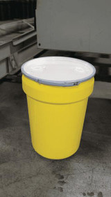 Chicken Pieces Eagle Manufacturing 30 Gallon Yellow Plastic Barrel Drum with 2" x 2" Bung Holes and Metal Lever-Lock 