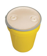 Chicken Pieces Eagle Manufacturing 30 Gallon Yellow Plastic Barrel Drum with 2" x 2" Bung Holes and Metal Lever-Lock 