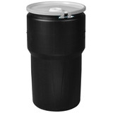 Chicken Pieces Eagle Manufacturing 14 Gallon Black Plastic Barrel Drum with 1/2" x 1 3/4" Bung Holes and Metal Bolt Ring 