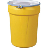 Chicken Pieces Eagle Manufacturing 30 Gallon Yellow Plastic Barrel Drum with 2" x 2" Bung Holes and Metal Bolt Ring 
