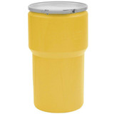 Chicken Pieces Eagle Manufacturing 14 Gallon Yellow Plastic Barrel Drum with 1/2" x 1 3/4" Bung Holes and Metal Lever-Lock 