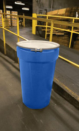 Chicken Pieces Eagle Manufacturing 55 Gallon Blue Plastic Barrel Drum with Metal Bolt Ring - High-Density Polyethylene 