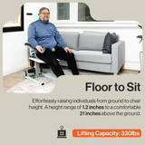  330 lbs Floor Patient Lift, Adjustable Lift Range 1.2"-20.8", Foldable Armrests with Seatbelt 