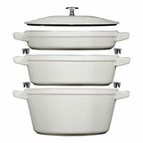 Chicken Pieces STAUB Stackable Cast Iron Dutch Oven Set, Small - 3-Piece Cookware Set with Sloped Sides 