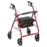  Drive Medical Aluminum Rollator Rolling Walker with Fold Up and Removable Back Support and Padded Seat, Red 