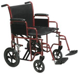  Drive Medical Bariatric Heavy Duty Transport Wheelchair with Swing Away Footrest, 22" Seat, Red 