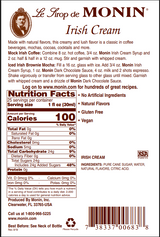 Monin Premium Irish Cream Flavoring Syrup 750 mL/25.36oz (12/Case)