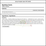 1883 Maison Routin Pumpkin Spice Syrup 1LT/33.81oz — Nutrition and Ingredients Label — www.chickenpieces.com