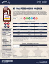 Sweet Baby Ray's No Sugar Added Barbecue Sauce 64oz/1.89 Liter - 4/Case (PALLET OF 48 CASES)