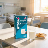 Hydra+ Milk 1L Allergen Label — Close up of carton showing "Contains Milk" warning — available at Chicken Pieces Calgary.